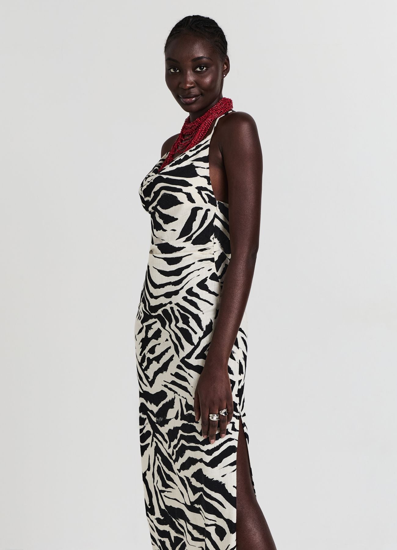 zebra print midi dress Zebra-patterned shawl long dress – Calliope