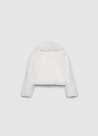 Crop jacket with plush effect and notched collar