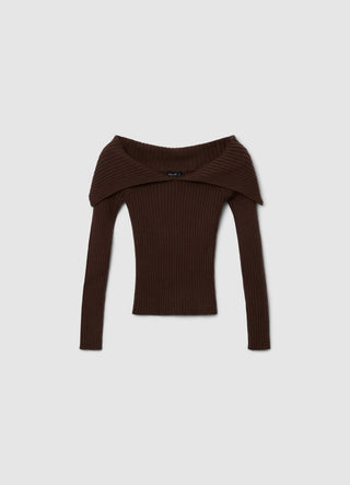 Gerippter Pullover mit freiliegenden Schultern