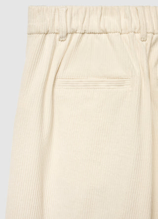 Pantaloni straight a coste con risvolto e vita elasticizzata