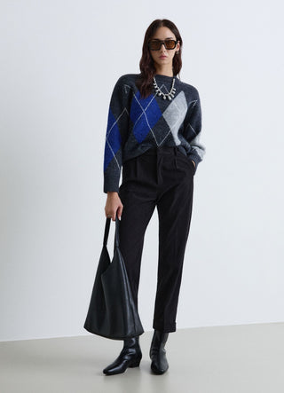 Pantaloni straight a coste con risvolto e vita elasticizzata