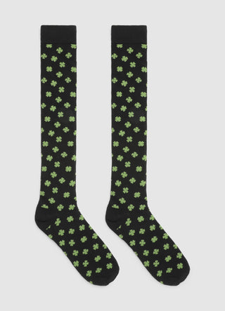 Long socks with four-leaf clover pattern