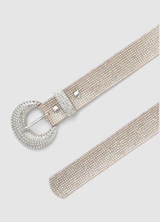 Belt with rhinestones and round buckle