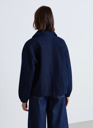 Bomber in denim con zip e tasche con patta