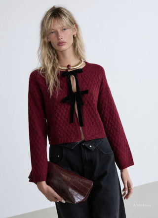 Cardigan crop in maglia con fiocchi