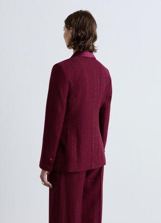 Giacca blazer monopetto gessata con paillettes