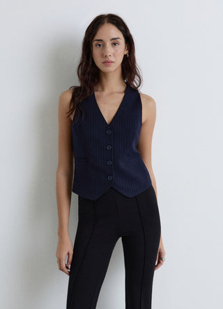 Gilet gessato con bottoni