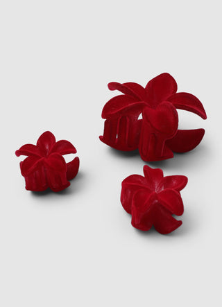 Pack of 3 flower-shaped clips with flocked effect