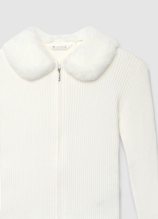 Cardigan a costine con zip e colletto soffice