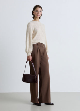 Strickpullover mit Rundhalsausschnitt und schimmerndem Pointelle-Effekt