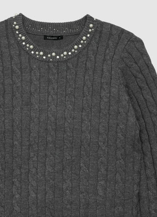 Cable-knit jumper with pearls