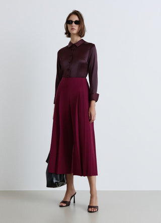 Einfarbiges Crop-Top-Hemd aus Satin-Imitat