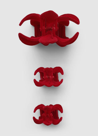 Pack of 3 flower-shaped clips with flocked effect