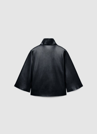 Giacca kimono effetto pelle a tinta unita