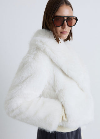 Crop jacket with plush effect and notched collar