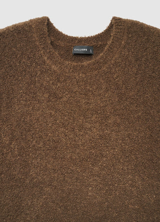 Sweter bouclé z okrągłym dekoltem w jednolitym kolorze