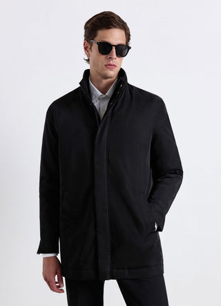 Padded duster coat with high collar