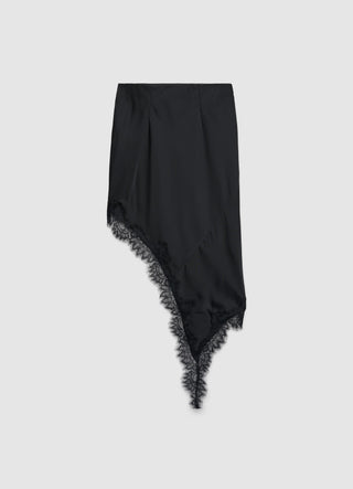 Asymmetrischer Rock aus Satin-Imitat mit Spitzendetails