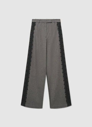 Pantaloni palazzo con bande in pizzo