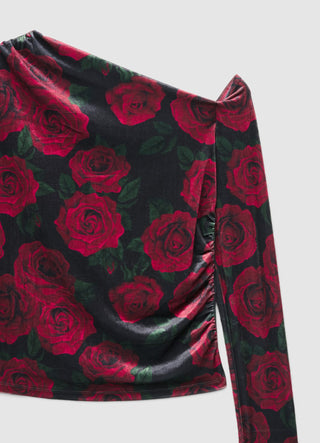 Eng anliegendes One-Shoulder-T-Shirt mit Rosenprint
