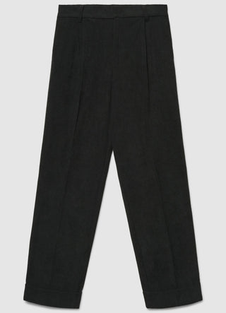 Pantaloni straight a coste con risvolto e vita elasticizzata