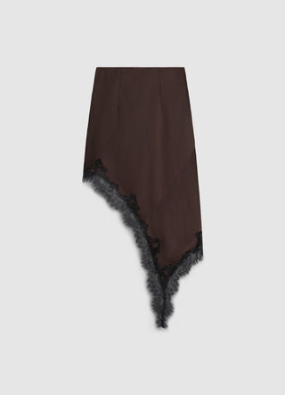 Asymmetrischer Rock aus Satin-Imitat mit Spitzendetails