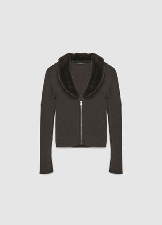 Cardigan con zip e collo effetto peluche