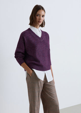 Sweater with shirt insert and V-neckline