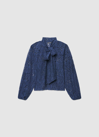 Blusa in pizzo con fiocco al collo