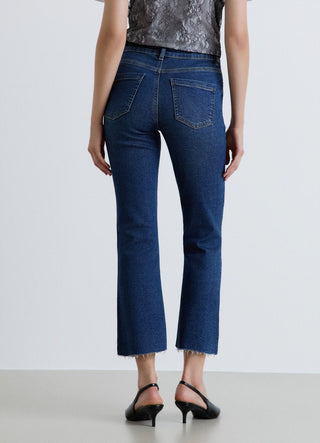 Jeans crop flare a tinta unita