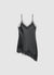 Asymmetric faux satin top with lace trims