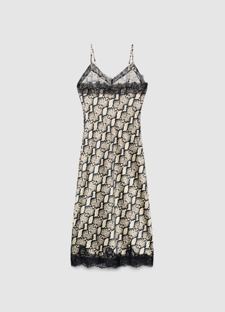 Abito sottoveste con pizzo e stampa animalier