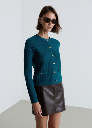 Cardigan en nid d'abeille avec boutons bijoux