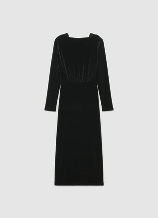 Robe midi drapée en velours côtelé
