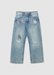 Jeans larges avec applications et déchirures - 14+
