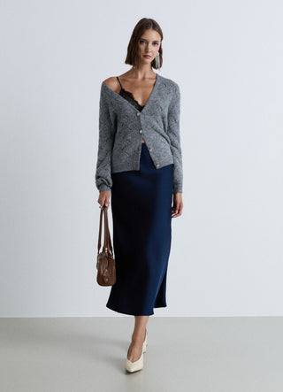 Long solid-colour satin skirt