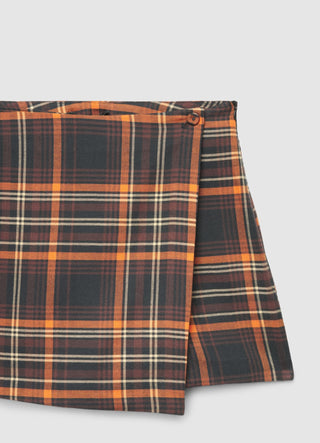 Checked wide-leg trousers with side button detail
