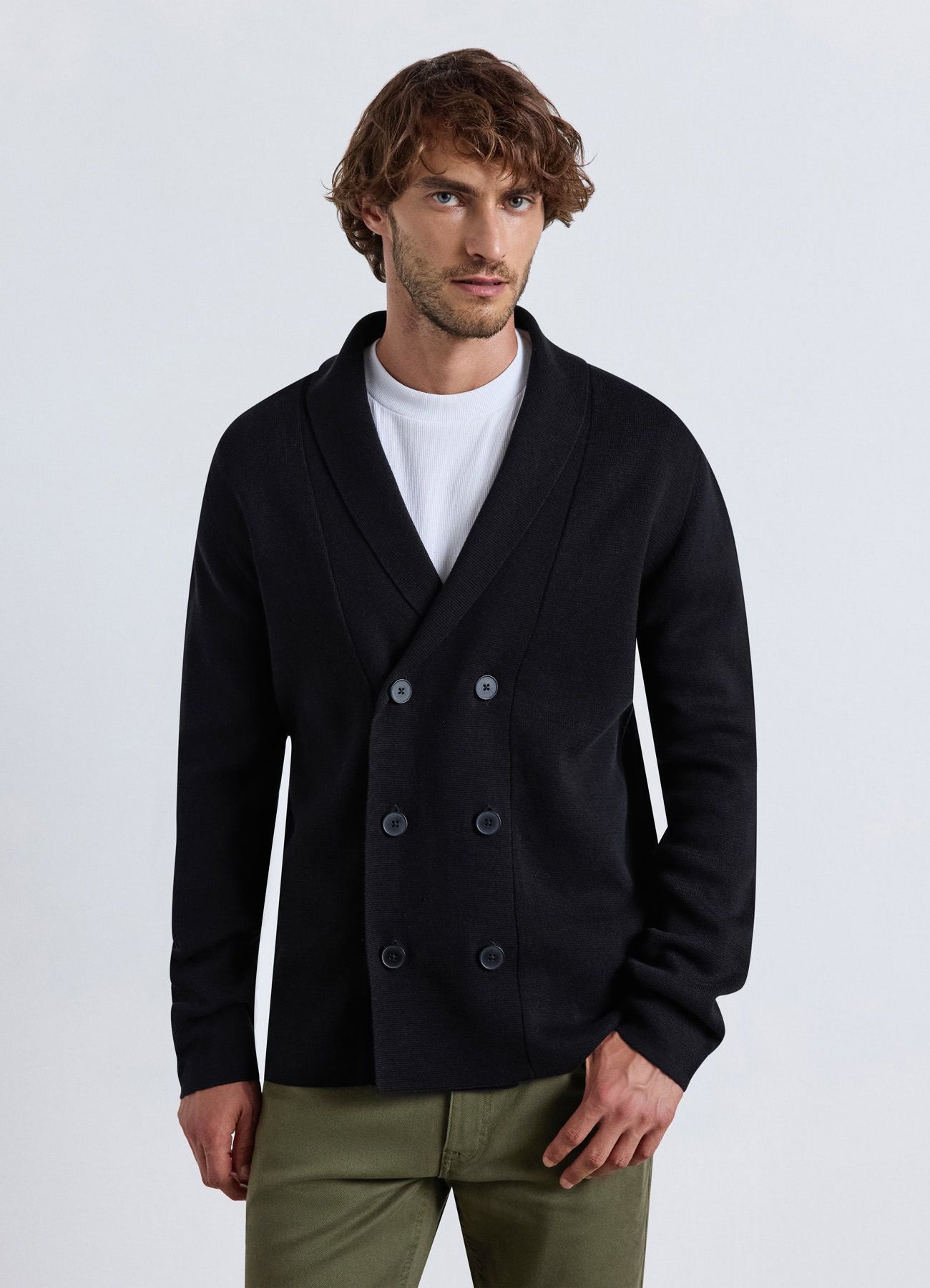 Double-breasted cardigan with a shawl collar SAB0085481001S3653