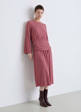 Vestito lungo con arricci e rouches