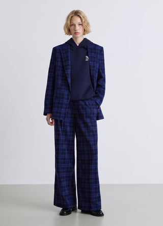 Straight trousers with a drawstring in check pattern