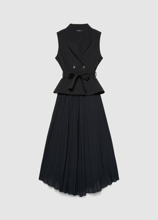 Robe-veston avec jupe plissée et ceinture