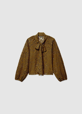 Camicia in pizzo con fiocco al collo