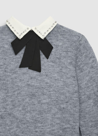 Maglia con colletto camicia e strass