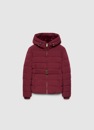 Padded jacket with hood and belt