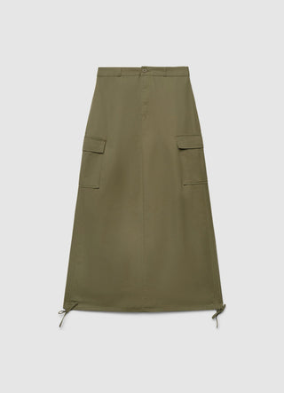 Long solid-colour cargo skirt