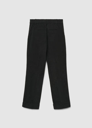 Pantaloni straight a coste con risvolto e vita elasticizzata