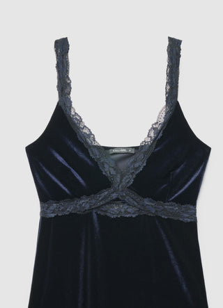 Langes Slipdress-Kleid mit Spitzen-Trägern
