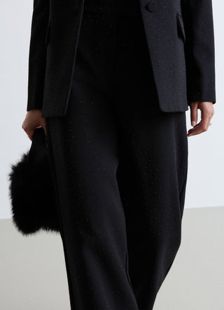 Pantaloni palazzo con strass allover