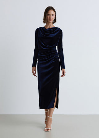 Vestito midi drappeggiato in ciniglia