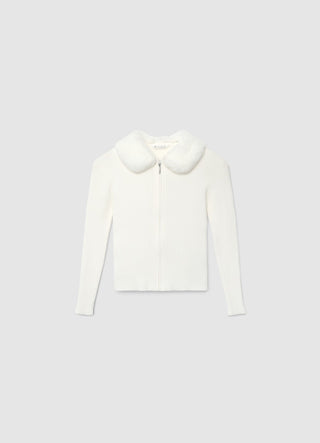 Cardigan a costine con zip e colletto soffice